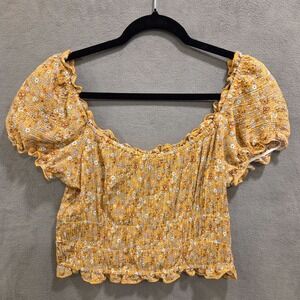 Gypsies & Moondust Boho Crop Shirt Womens Size Large Floral Smocked Cottage